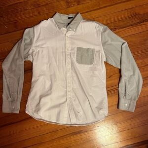 J. Crew Factory Contrast Sleeve Button-Down (White and Grey)
